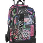COMIX FLASH - Zaino Con Trolley Staccabile e Regolabile in Altezza, con Manico e Spallacci a Scomparsa, Ampio Vano - Zainetto Bambina e Bambino con Etichetta Nome e Zaino Scuola, Rosa/Nero, 32x52hx23