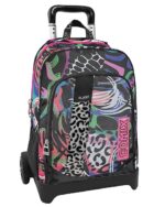 COMIX FLASH - Zaino Con Trolley Staccabile e Regolabile in Altezza, con Manico e Spallacci a Scomparsa, Ampio Vano - Zainetto Bambina e Bambino con Etichetta Nome e Zaino Scuola, Rosa/Nero, 32x52hx23