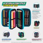 COMIX Scomix by Sio - Astuccio Scuola, Astuccio 3 Scomparti per Bambini e Ragazzi, con Set Cancelleria Incluso, 5 Etichette Adesive Portanome e Pratiche Chiusure a Zip, 20 x 13H x 7 cm, Blu - immagine 4