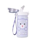Colourbook Borraccia Termica Bambini 400 Ml, Acciaio Inox Doppia Parete, Beccuccio Silicone, Anti Perdita, Facile Da Aprire, Per Scuola Asilo Tempo Libero, Con Gancio Trasporto, Colore Lilla - immagine 3