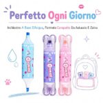 Colourbook Set 3 Evidenziatori con Timbro Doodle, Doppia Punta, Colori Pastello Azzurro Rosa Viola, per Scuola Agenda Diario Bullet Journal, Pennarelli Decorativi Kawaii per Bambini - immagine 3
