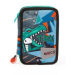 GO POP Astuccio T-Rex, Completo di Set Cancelleria, Astuccio 3 Scomparti per Bambino e Ragazzi, Prima Elementare, Tema Dinosauri, Per Scuola Elementare e Medie
