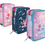 Giotto Astuccio collezione Supermina 3 zip in tessuto jeans e dettagli glitterati - 3 fantasie assortite