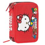 HELLO KITTY - Astuccio Scuola Ufficiale Hello Kitty, Astuccio 3 Scomparti Bambino e Bambina con Set Cancelleria, Penna Cancellabile Blu e Pratica Chiusura a Zip, 20x13Hx7 cm