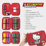 HELLO KITTY - Astuccio Scuola Ufficiale Hello Kitty, Astuccio 3 Scomparti Bambino e Bambina con Set Cancelleria, Penna Cancellabile Blu e Pratica Chiusura a Zip, 20x13Hx7 cm - immagine 4