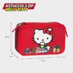 HELLO KITTY - Astuccio Scuola Ufficiale Hello Kitty, Astuccio 3 Scomparti Bambino e Bambina con Set Cancelleria, Penna Cancellabile Blu e Pratica Chiusura a Zip, 20x13Hx7 cm - immagine 6