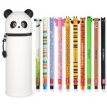 LEGAMI - Set di 10 penne gel cancellabili + Panda 2 in 1 astuccio portapenne - con inchiostro cancellabile termosensibile, gamma di colori dell'inchiostro e disegni a botte, punta da 0,7 mm, set 2