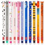 LEGAMI - Set di 11 penne gel cancellabili con punta da 0,7 mm, colori di inchiostro assortiti e design di animali - cortile agricolo, tigre, farfalla, squalo ecc