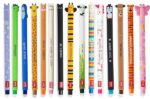 LEGAMI - Set di 15 penne gel cancellabili, con inchiostro gel cancellabile, non rovinano i fogli, punta da 0,7 mm, colori assortiti e motivi a forma di animali