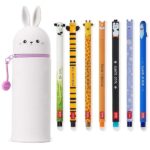 LEGAMI - Set di 7 penne gel cancellabili + astuccio Bunny 2 in 1 - con inchiostro cancellabile termosensibile, gamma di colori dell'inchiostro e disegni a botte, punta da 0,7 mm