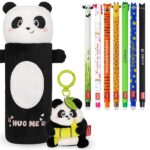 LEGAMI Set di 7 penne gel cancellabili + astuccio per matite super morbido + portachiavi in peluche in regalo | Set di articoli di cancelleria per la scuola per bambini, adolescenti e studenti |