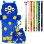 LEGAMI Set di 7 penne gel cancellabili + astuccio super morbido + portachiavi in peluche set regalo | Cancelleria per il ritorno a scuola per bambini, adolescenti e studenti | Simpatici disegni a tema