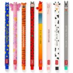LEGAMI - Set di 8 penne gel cancellabili con inchiostro cancellabile termosensibile, gamma di colori dell'inchiostro e disegni a botte, punta da 0,7 mm, design coccinella, mostro, tigre, farfalla e