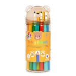 Legami - Set di 24 Matite Colorate con Temperino Teddy Friends, Pastelli per Colorare, a Forma di Orsetto, Resistenti, Senza Legno, Colori brillanti, Contenitore in PET riutilizzabile