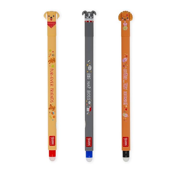 Legami-Set-di-3-Penne-Gel-Cancellabili-Fur-ever-Friends-Penne-con-Inchiostro-Cancellabile-Termosensibile-Nero-Blu-B0H2HWBDNC Legami - Set di 3 Penne Gel Cancellabili Fur-ever Friends, Penne con Inchiostro Cancellabile Termosensibile, Nero, Blu, Rosso, Cancella Senza Consumare il Foglio, Punta 0,7 mm - immagine 1