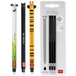 Legami Set di 3 penne gel cancellabili Panda,Cats e Bee + Refill Neri