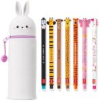 Legami - Set of 7 Erasable Gel Pens + 2-in-1 Pencil Case Pen Pot - with Thermosensitive Erase Ink, Ink colours & barrel designs, 0.7mm Tip, Set 2