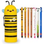 Legami - Set of 7 Erasable Gel Pens + 2-in-1 Pencil Case Pen Pot - with Thermosensitive Erase Ink, Range of ink colours & barrel designs, 0.7mm Tip
