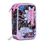 Mitama Astuccio Scuola 3 Scomparti, FLOWER FASHION, Contenuto 47 pz, Completo di Matite, Pennarelli, Portapenne Scuola Elementare Bambina