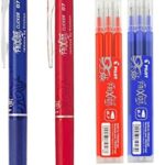 Pilot FriXion Ball Clicker - Penna roller a bottone con inchiostro gel cancellabile, blu (set con penna blu, penna rossa, 3 ricariche blu, 3 ricariche rosse)