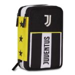 Seven Juventus Astuccio Scuola 3 Zip, Nero, Portapenne Triplo Scomparto Completo Di Penne, Matite, Colori, Scuola Elementare, Bambino, Calcio