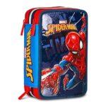 Seven Spiderman Astuccio Scuola 3 Zip, Blu, Portapenne Triplo Scomparto Completo Di Penne, Matite, Colori, Accessori Zaino, Scuole Elementari, Bambino