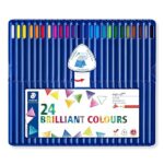 Staedtler - Matite Colorate con Mina Resistente, Colori a Matita con Astuccio Incluso, Set Matite da Disegno Ideale per Cancelleria Scuola Università Ufficio, Matite Triangolari per Bambini, 24 Pezzi
